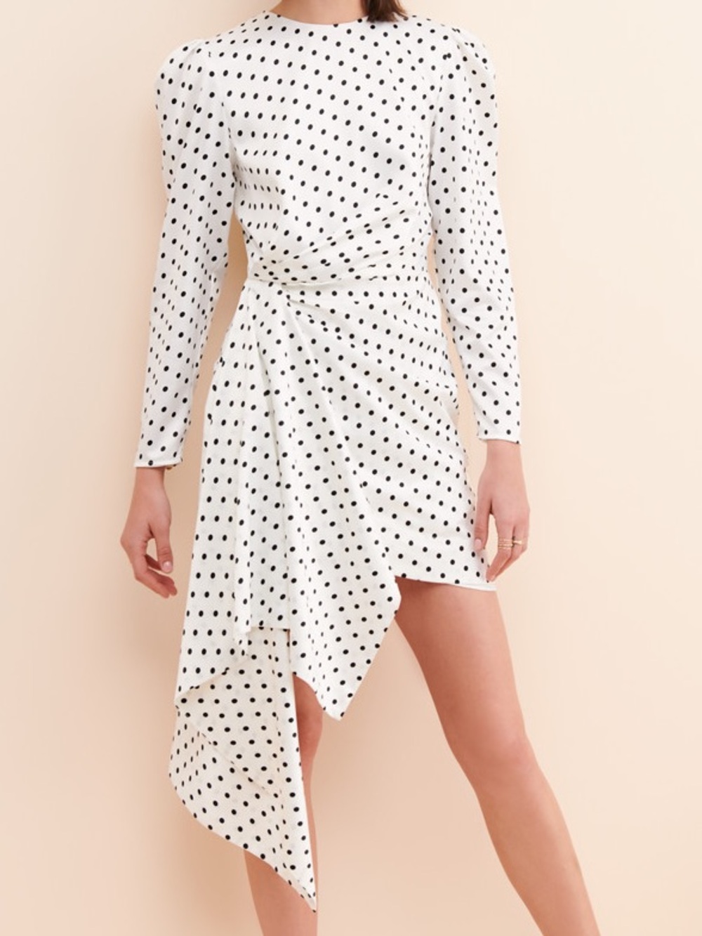 KEEPSAKE the Label White & Black Polka Dot Draped Mini Skirt